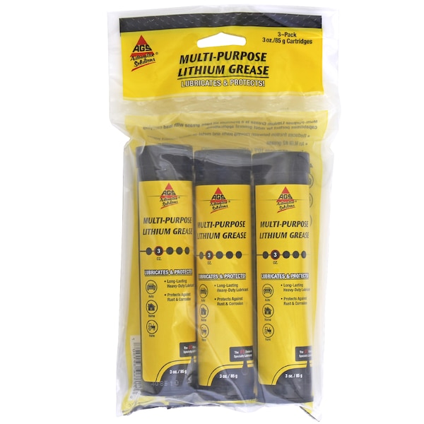 Ags LithEase MultiPurpose White Lithium Grease, Cartridge, 3 oz 3pk